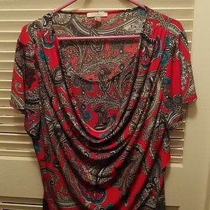 Roz & Ali red print blouse